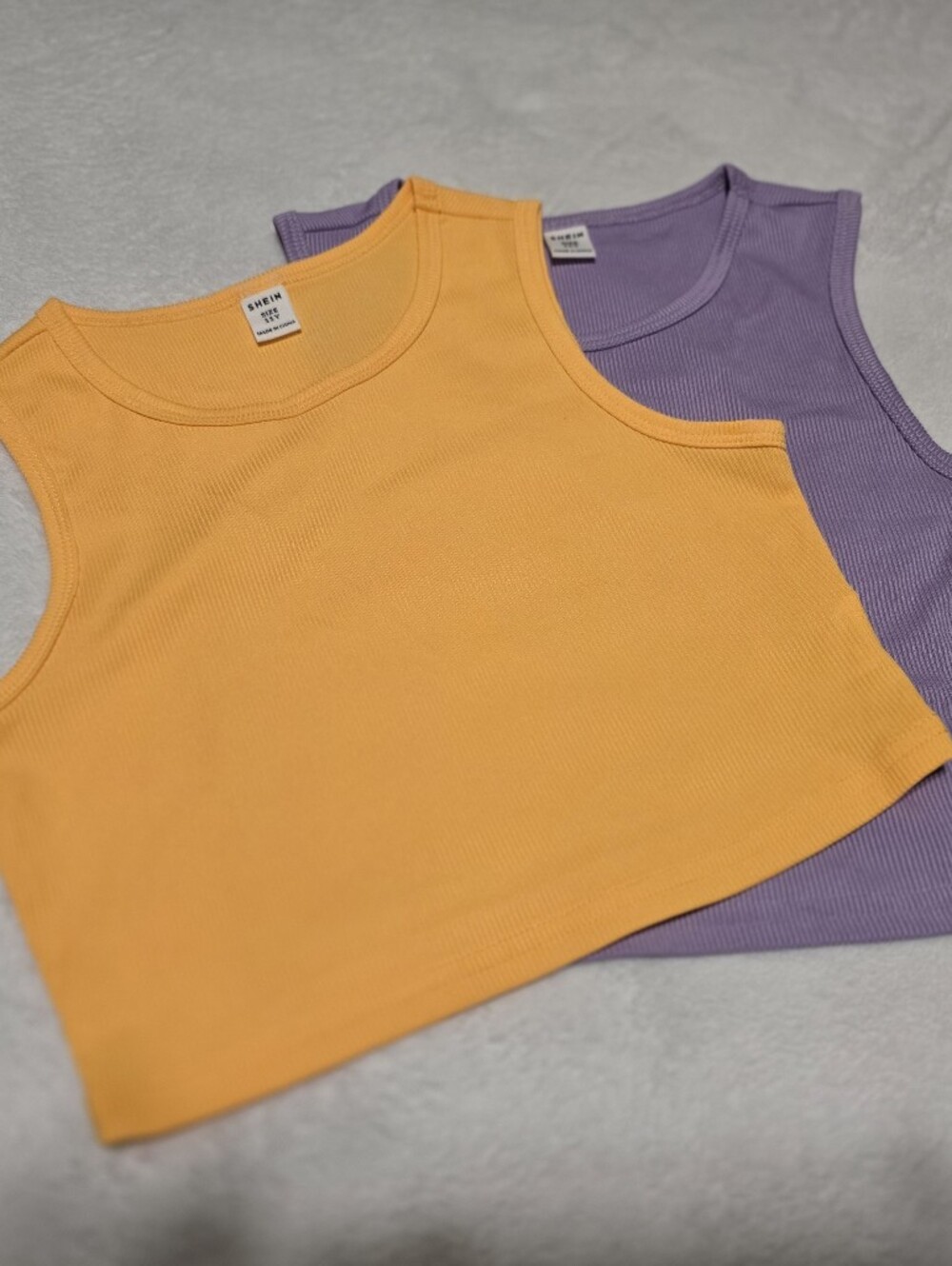 SHEIN Ribbed Cropped Tank Tops in Yellow and Purple